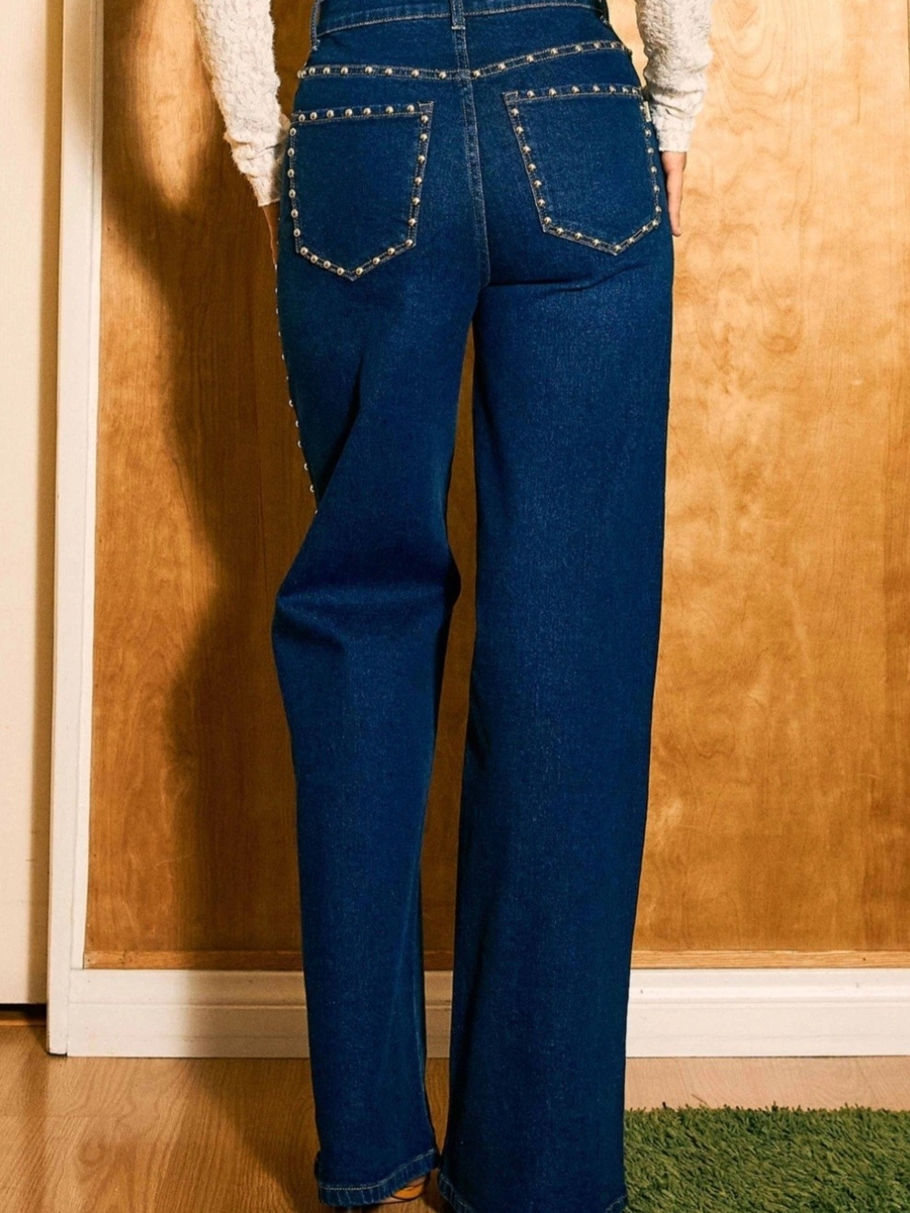 🛑5,7,9 Fabulous Chic Sexy Stud Wide Leg Jeans